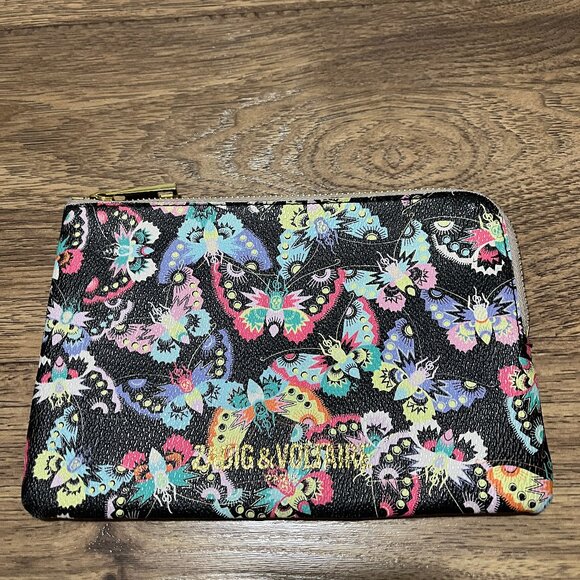 Zadig & Voltaire Black & Multicolor Butterfly Leather Pouch - Picture 1 of 4